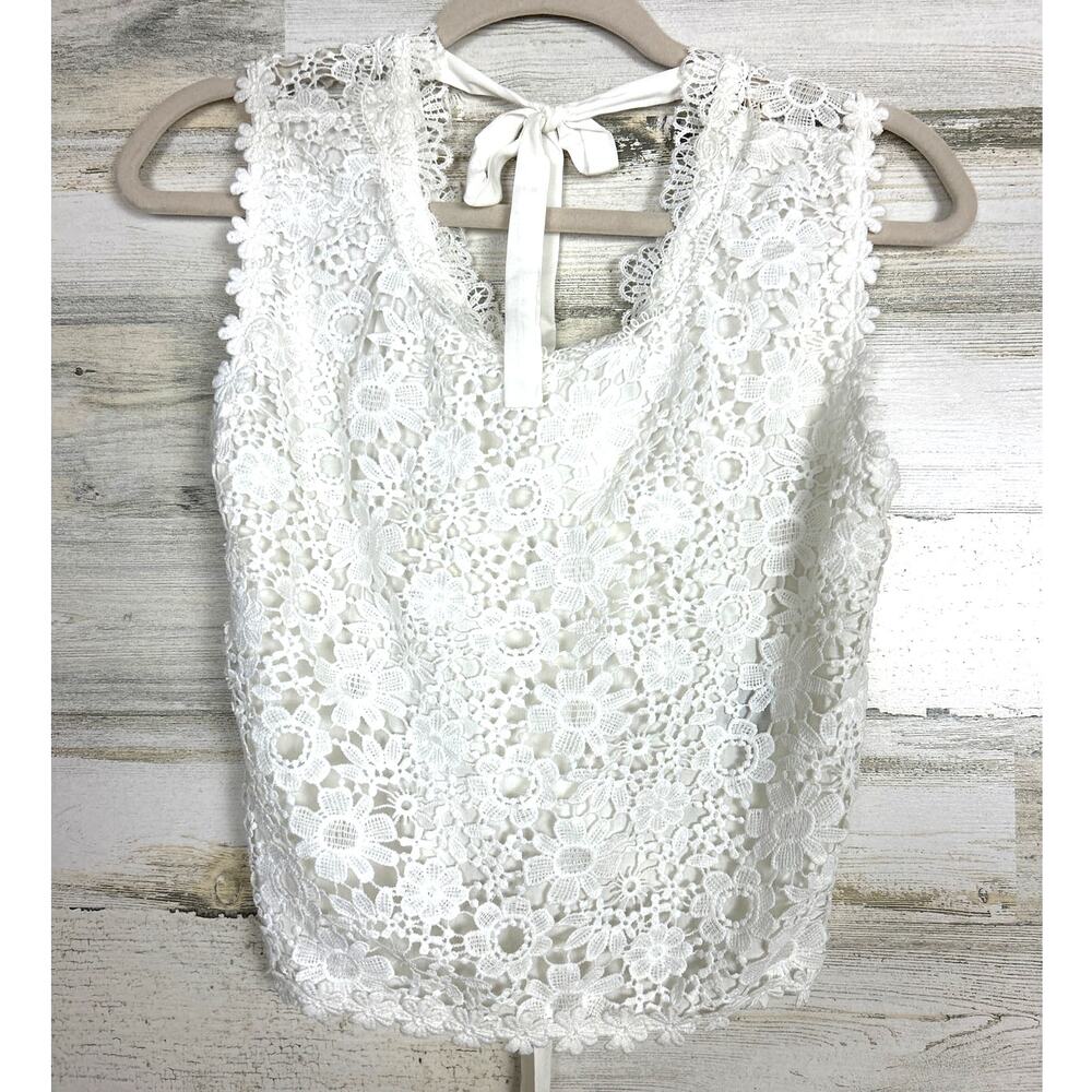 POL Womens White Lace Floral Tie Open-Back Boho Summer Lightweight Blouse NEW